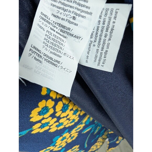 J CREW 0 Wrap Dress Navy Blue Golden Floral Print Knee Length Yellow V Neck 180 - Picture 6 of 8